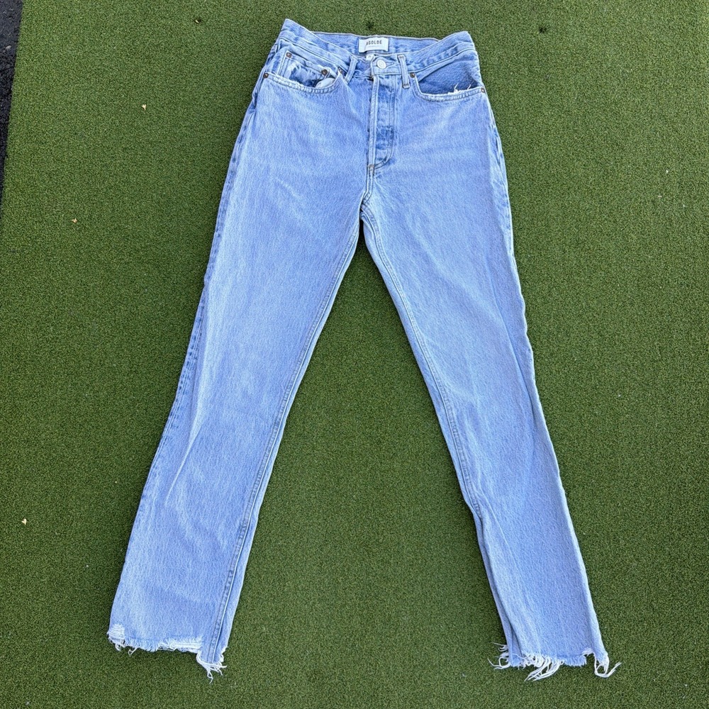 AGOLDE Lana Jeans Size 25 Organic Co Button-Fly Straight Leg High Rise Raw Hem